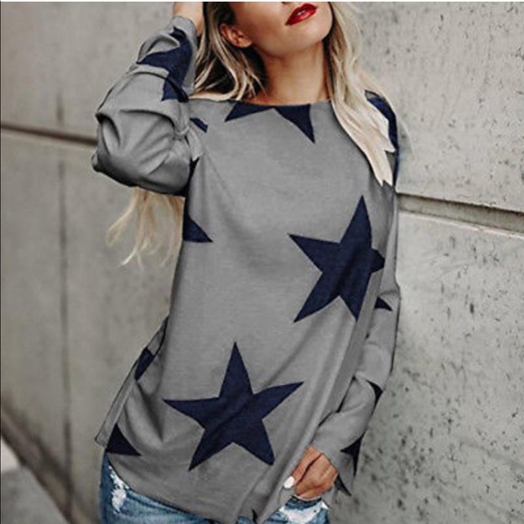 RESTOCK!LILY CHARCOAL grey star off shoulder- Top - Picture 2 of 5